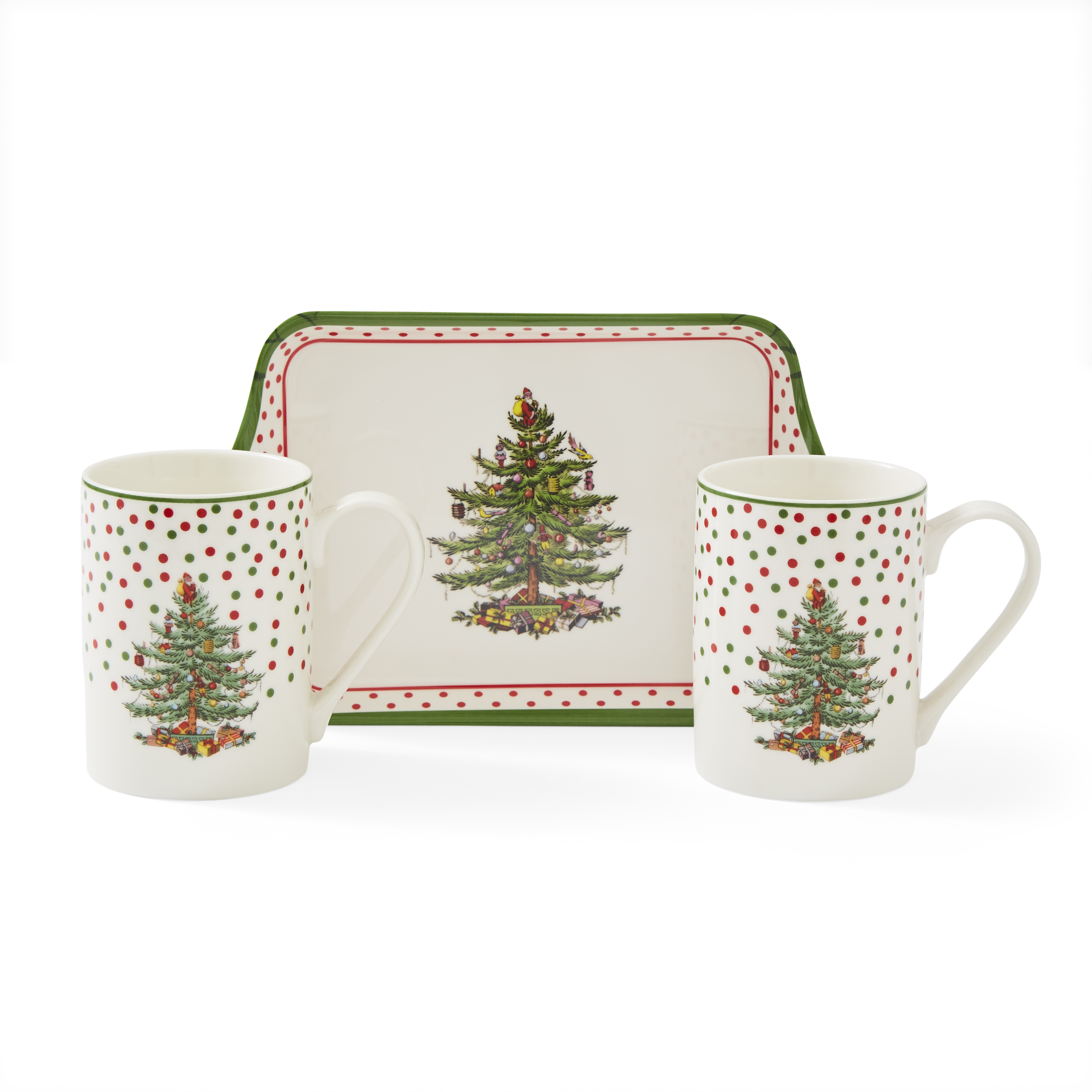 Christmas Tree Polka Dot Set of 2 Mugs and Tray image number null